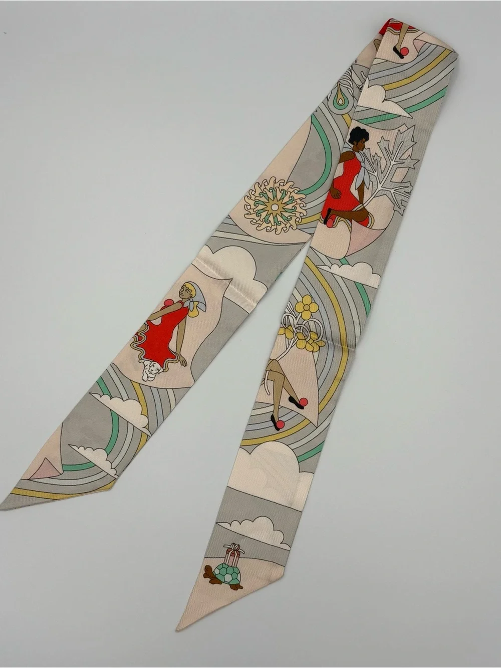 Hermes Carres Volants Twilly Scarf Gris Perle Rose Pale Pierre Marie - Picture 2 of 4
